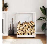 vidaXL Portalegna con Ruote Bianco 76,5x40x108 cm Legno Massello Pino
