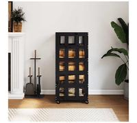 Portalegna con ruote nero 40x49x110 cm legno massello di pino