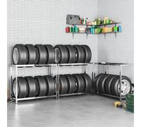 vidaXL Portapneumatici a 2 Livelli 3pz Argento 110x40x110cm in Acciaio