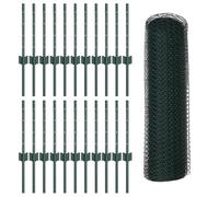 vidaXL Posti Recinzioni 11 PCS U-Channel Verde 40 cm Acciaio, Recinzione Esagonale Verde 0.4x50 m Acciaio