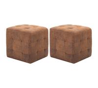vidaXL 2X Pouf a Cubo Imbottiti Morbidi Eleganti Robusti Arredo Casa Poggiapiedi Sgabello Ottomana Marrone in Similpelle Scamosciata Telaio in Legno