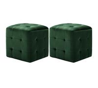 vidaXL 2X Pouf a Cubo Imbottiti Morbidi Eleganti Robusti Arredo Casa Poggiapiedi Sgabello Ottomana Verde in Velluto Telaio in Legno