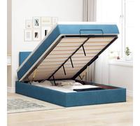 vidaXL Pouf Letto con Materasso e LED Blu Scuro 120x190cm in Velluto, giroletto con Contenitore, Pouf Letto, giroletto Imbottito, sottoletto