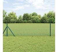 vidaXL Set di pali di recinzione in metallo verde con rotolo di rete 25 x 0,8 m durevole design moderno per installazioni di recinzione facili soluzione di pali industriali opache