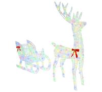 vidaXL Slitta trainata da renna colorato 70 x 26 x 128.5 cm Acrilico, Decorazione Natalizia Moderna, Renna LED, Figurina Resistente, Per Interno e Esterno, Mostra di Luce Festiva