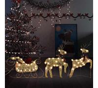 vidaXL Renne e Slitta di Natale Decorazione per Esterni 60 LED Oro