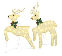 vidaXL Renne LED 2 pcs Bianco caldo 45 x 19 x 65 cm Tessuto, Decorazioni per soggiorno ArtDeco, luci natalizie resistenti, statuine, elementi per interni ed esterni, centrotavola stagionali