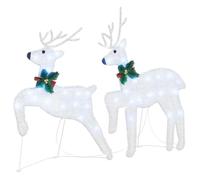vidaXL Renne LED 2 pcs Bianco Freddo 45 x 19 x 65 cm Tessuto, Decorazioni per soggiorno ArtDeco, luci natalizie resistenti, statuine, elementi per interni ed esterni, centrotavola stagionali