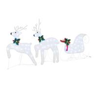vidaXL Renne LED 3 pcs Bianco Freddo Tessuto, Decorazioni di Natale, luci festive, ornamenti resistenti, pezzi a tema, stili ArtDeco, accenti di renna