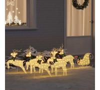 vidaXL Renne LED 7 pcs Oro Tessuto, Decorazioni di Natale, luci festive, ornamenti resistenti, pezzi a tema, stili ArtDeco, accenti di renna