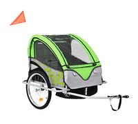 vidaXL Rimorchio Bici per Bambini e Passeggino 2 in 1 Verde Grigio Trasportino