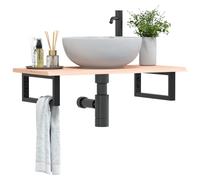 vidaXL Ripiano a Parete per Lavabo in Acciaio e Massello di Rovere