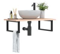 vidaXL Mensola da parete in rovere naturale, design galleggiante, struttura in acciaio e legno massello, 80 x 50 cm, 2 cm, soluzione ideale per riporre oggetti in bagno, mensole moderne