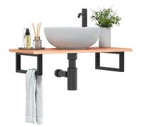 vidaXL Ripiano a Parete per Lavabo in Acciaio e Massello di Rovere