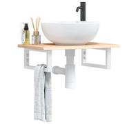 vidaXL Ripiano a Parete per Lavabo in Acciaio e Massello di Rovere