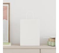 vidaXL Sacchetti di Carta Kraft 50 pz con Manici Bianchi 26x12x35 cm, Sacchetto di Carta, Sacchetto Regalo di Carta, Sacchetto Regalo di Carta Kraft