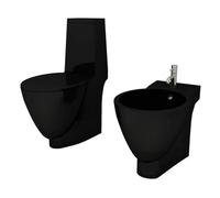 vidaXL Sanitari da Bagno da Parete in Ceramica Nera WC e Bidè Bidet Toilette