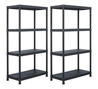 vidaXL Scaffalatura portaoggetti in robusta plastica nera, adatta per interni ed esterni, 2 pezzi, 60 x 30 x 138 cm, montaggio facile con materiali di montaggio