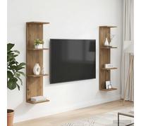 vidaXL Scaffale da parete 2 pcs Rovere Artigianale 25 x 15 x 100 cm, Scaffali da muro eleganti in legno ingegnerizzato, per un living moderno e organizzato, design minimalista