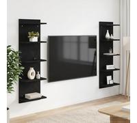 vidaXL Scaffale da parete 2 pcs Rovere Nero 30 x 15 x 100 cm, Scaffali da muro eleganti in legno ingegnerizzato, per un living moderno e organizzato, design minimalista