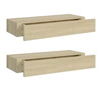 vidaXL Scaffali con Cassetti da Parete 2 pz Rovere 60x23,5x10 cm MDF