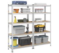 vidaXL Scaffali Resistenti 5 Strati 2 pz Argento Acciaio e Multistrato
