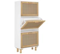 vidaXL Scarpiera Bianca52x25x115cm Legno Multistrato e Rattan Naturale