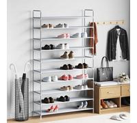 vidaXL Scarpiera con 10 Ripiani Metallo e Tessuto non Tessuto Argento