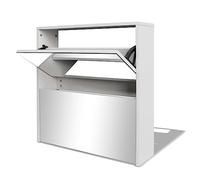 Scarpiera con 2 Ripiani e Specchio Bianco 63x17x67 cm