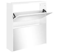 Scarpiera con Specchio a 2 Livelli Bianco lucido 63x17x67 cm