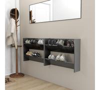 vidaXL Scarpiere a Muro 2pz Grigio Lucido 80x18x60cm Legno Multistrato