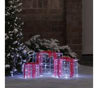 vidaXL Scatola Regalo 3 pcs Bianco freddo 20 x 20 x 20 cm Acrilico, Decorazione natalizia moderna a forma di tetraedro, luci LED, elegante ornamento in acrilico, accento festivo