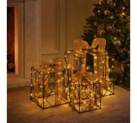 vidaXL Scatola regalo di Natale illuminata 3 pz 150 LED Bianco caldo