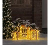 vidaXL Scatola regalo di Natale illuminata 3 pz 150 LED Bianco caldo