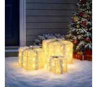 vidaXL Scatola regalo di Natale illuminata 3 pz 64 LED Bianco caldo