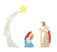 vidaXL Scena del Presepe Bianco Caldo 149 x32 x 127.5 cm Poliestere, Statuette Decorative per Il Soggiorno, Decorazioni Natalizie, luci a Stringa USB, Scena della Natività, e Atmosfera Festiva