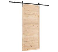 vidaXL Porta scorrevole naturale, 100 x 208 cm, in legno di pino massiccio, per soggiorno, porta scorrevole moderna, divisorio in legno, binario regolabile, ingresso in pino salvaspazio