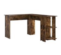 vidaXL Scrivania ad Angolo in Rovere Affumicato con Ripostiglio | Legno Massello, Ideale per Uffici e Studi, con Due Pratici Ripiani, Finitura Liscia, Design Salvaspazio, Facile da Montare, Perfetta