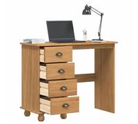 vidaXL Scrivania 'ASKIM' con cassetti in legno massello 95 x 40 cm marrone chiaro ideale per ufficio a casa e studio quattro magazzini spaziosi durevole tavolo da scrittura elegante rovere mobili di E