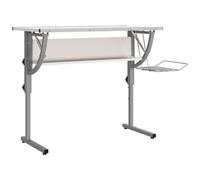 VIDAXL - Scrivania Bianca Grigia 110x53x (58-87) Cm Multistrato E Acciaio