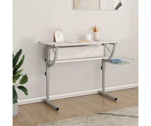 vidaXL Scrivania Bianca Grigia 110x53x(58-87) cm Multistrato e Acciaio