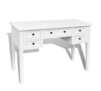 vidaXL - Scrivania con 5 cassetti in stile francese, per computer portatile, per casa, ufficio, supporto laterale per apprendimento, studio, mobilia bianca