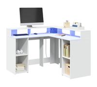 vidaXL Scrivania con luci LED 130x130x91 cm bianca in truciolato autoportante per ufficio/studio