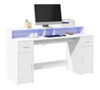 vidaXL Scrivania con Luci LED Bianca 160x55x91 cm in Legno Multistrato, scrivania da Ufficio, scrivania da Computer, Tavolo da Ufficio