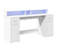 vidaXL Scrivania con Luci LED Bianca 160x55x91 cm in Legno Multistrato, scrivania da Ufficio, scrivania da Computer, Tavolo da Ufficio
