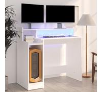 vidaXL Scrivania con Luci LED Bianca 97x45x90 cm in Legno Multistrato