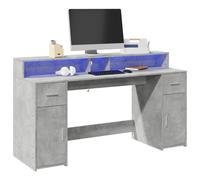 vidaXL Scrivania con Luci LED Grigio Cemento 160x55x91 cm Multistrato, scrivania da Ufficio, scrivania da Computer, Tavolo da Ufficio