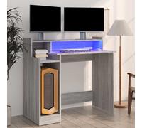 vidaXL Scrivania con Luci LED Grigio Sonoma 97x45x90 cm in Multistrato