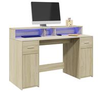 vidaXL Scrivania con Luci LED Rovere Sonoma 140x55x91cm in Multistrato, scrivania da Ufficio, scrivania da Computer, Tavolo da Ufficio