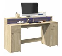 vidaXL Scrivania con Luci LED Rovere Sonoma 160x55x91cm in Multistrato